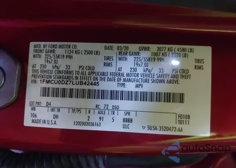 2020 Ford Escape Titanium Hybrid from USA, damaged, VIN 1FMCU0DZ7LUB42445